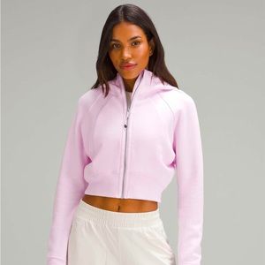 Lululemon full zip cropped scuba hoodie meadowsweet pink.